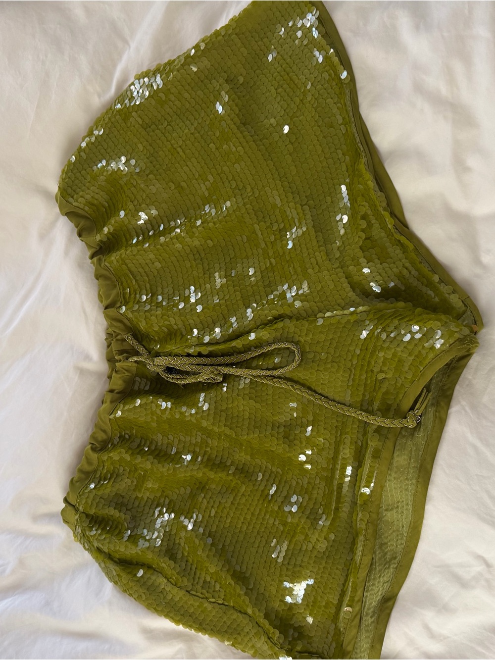 Olive Sequin Pull-On Shorts